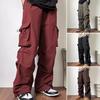 Mannen Cargo Broek Oversized Wijde Pijpen Multi Zakken Effen Kleur Zacht Ademend High Street Hip Hop Volledige Lengte Heren Vintage Broek