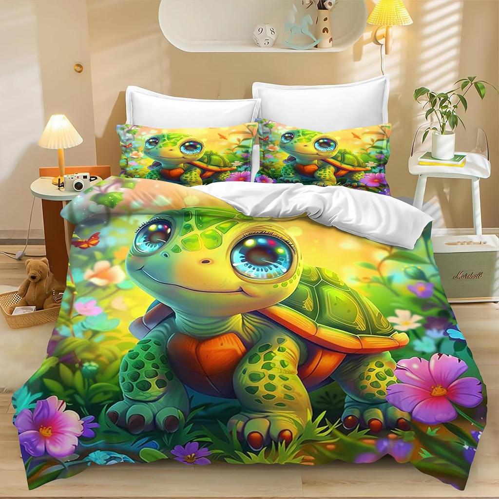 Children's Sea Turtle Animals Bedding Set for Children, Cartoon Turtle Bedding Set 3D Print 100% Microfibre Turtle Duvet Cover