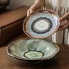 High-Value Kiln-Changed Bead Edge Ceramic Plate, Retro Style Tableware Plate Plate, Special-Shaped Plate, Household Vegetable Plate, Salad Plate.