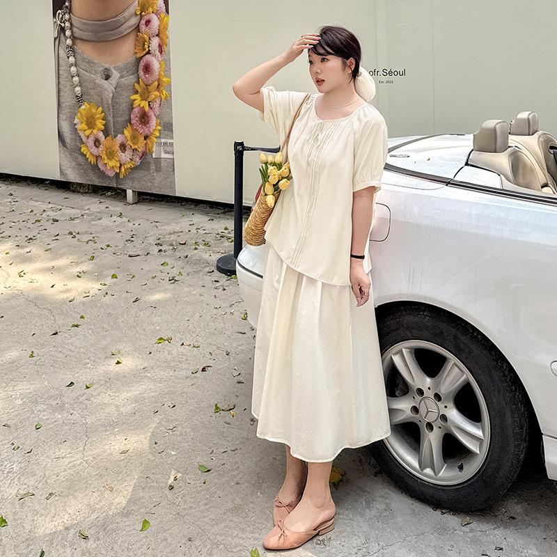 Chiffon Shirt with Wool Lace-up and Slightly Wrinkled Texture Summer New Fat Mm Fresh and Loose Top 222109