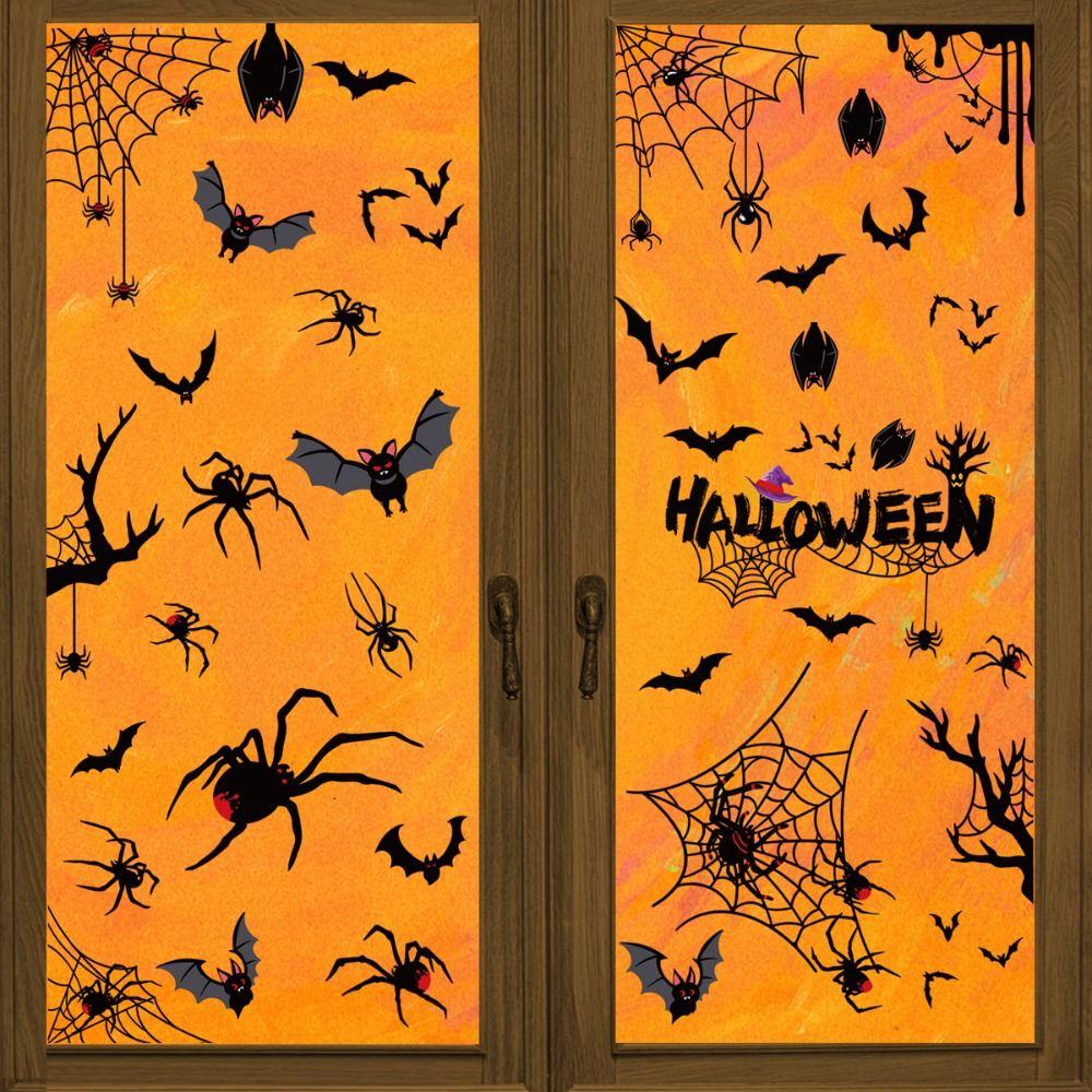 Static Halloween Stickers Black Scary Sticker Creative Spider Bat Decals  Smooth Surface