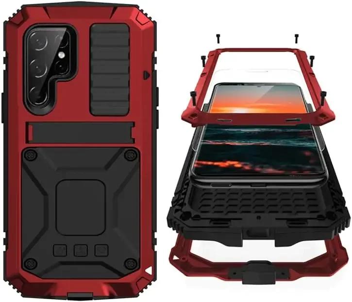 Robuste Aluminium-Metall-Panzerhülle für Samsung S24 S23 S22 S21 Note 20 Ultra S20 Plus A32 Stoßfeste Hülle Displayschutz