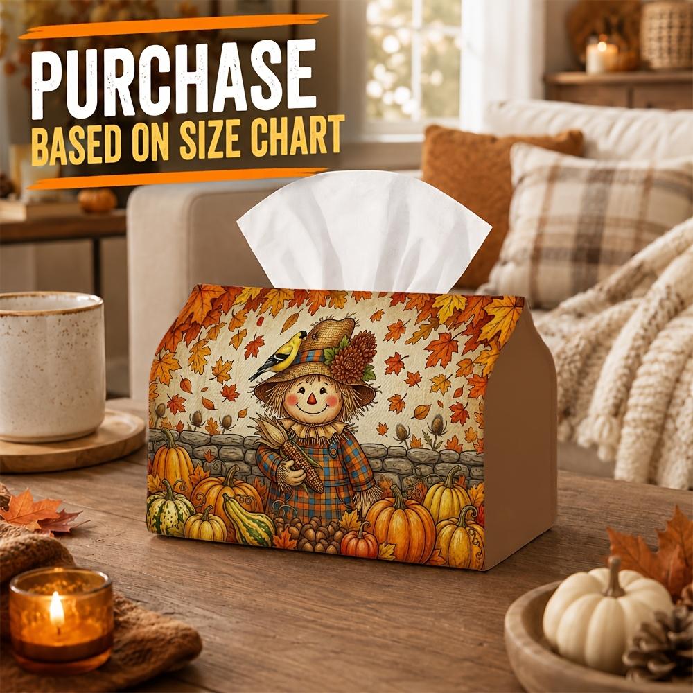 1pc Rustic Farmhouse Tissue Box with Scarecrow & Sunflower Decor - Autumn Harvest Napkin Holder Organizer Suitable for Kitchen, Car, Living Room, Bedr
