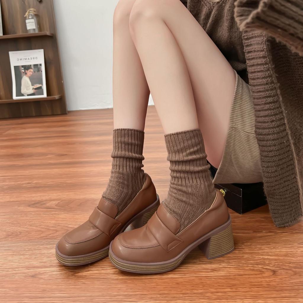 Small thick-soled heightening small leather shoes women's 2025 French retro loafers comfortable soft leather light-mouth shoes children
