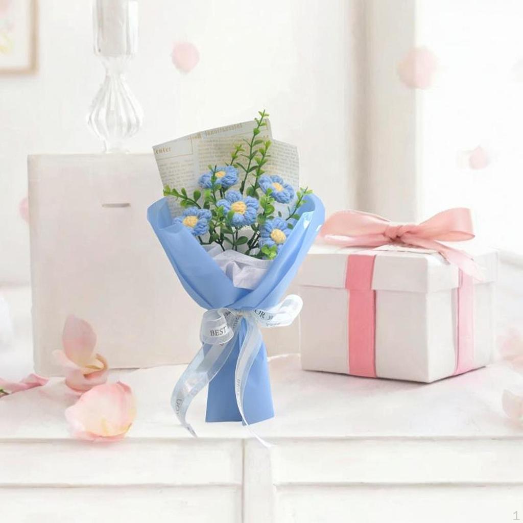 Crochet Flower Bouquet Completed Decoration Gifts Centerpieces Fake Knitted for