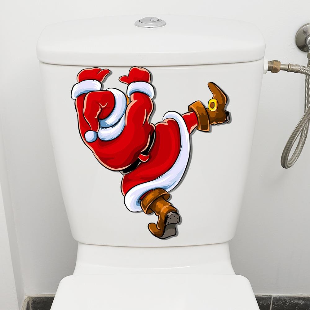 NEW Christmas Fun Bathroom Toilet Decoration Self Adhesive Wall Stickers Car Creative Decoration Santa Claus Stickers Wholesale