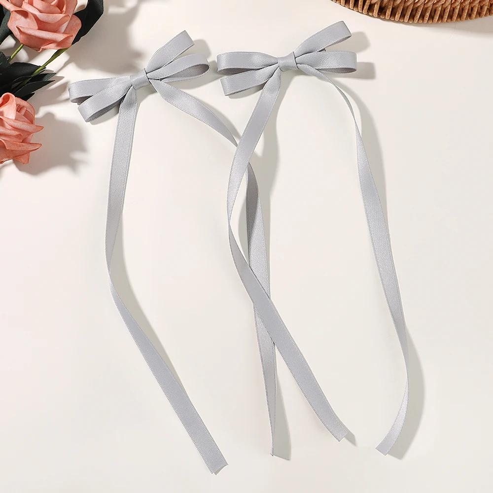 2pcs Long Tassel Ribbon Hairpin Cute Candy Bow Clip for Women Girls Party Gifts Headwear Side Clips Hair Accessories