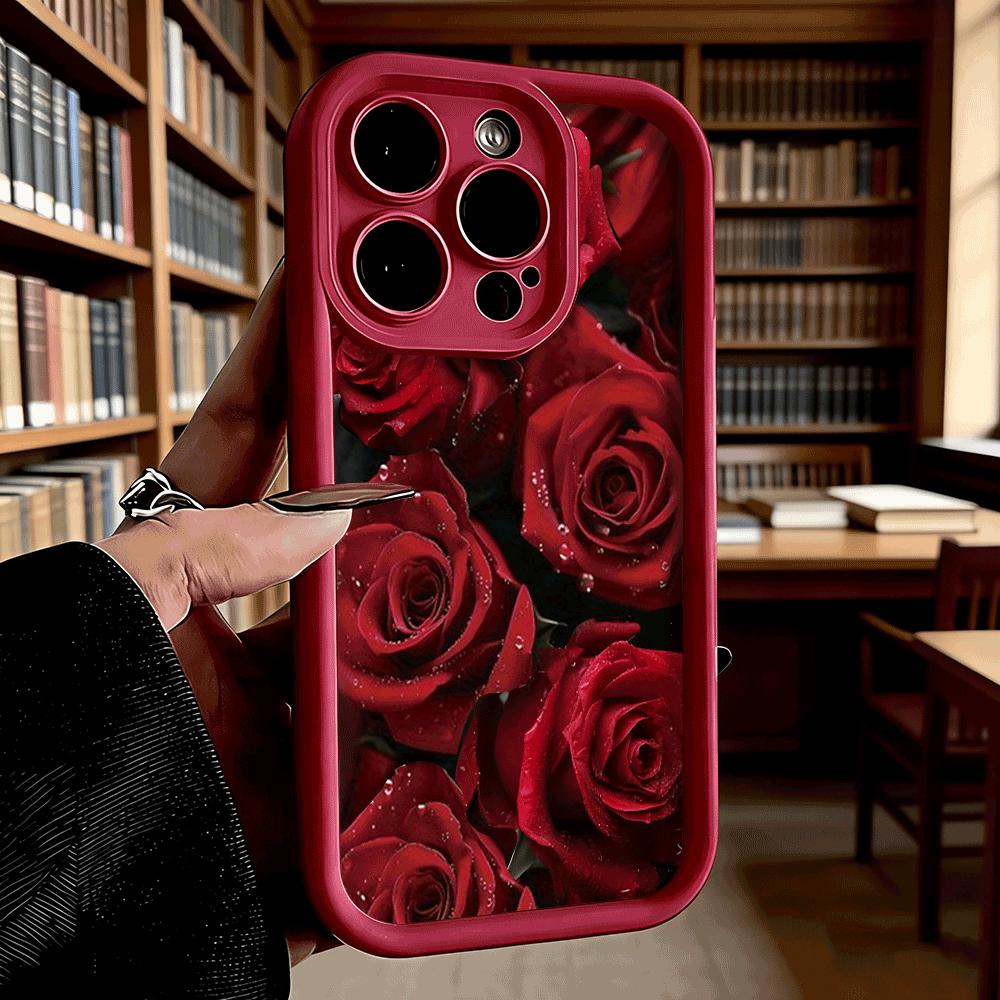Red Roses with Dewdrops Phone Case for iPhone 17 16 15 14 13 12 11 Pro Max Plus Anti Scratch, Gel Flexible Protective