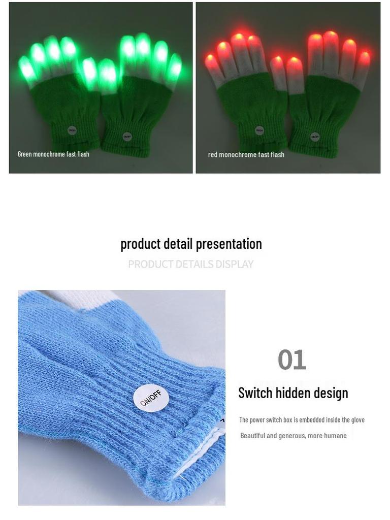 LED Multicolor Light-Up Fingerless Gloves for Halloween & Christmas - Flashing White Knit for Adults & Kids