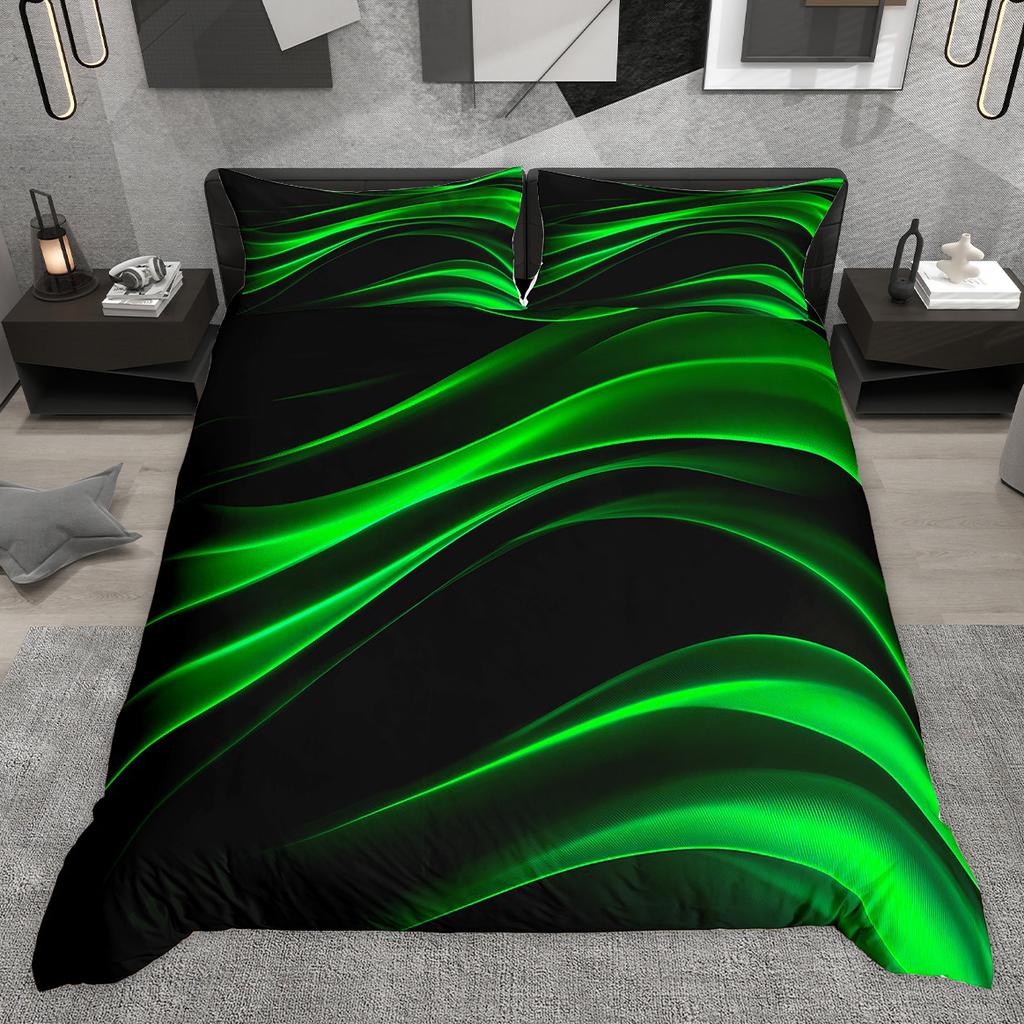 Homewish Neon Wave Lines Duvet Cover Set Black Geometric Bed Set Modern Abstract Art Quilt Cover Set
