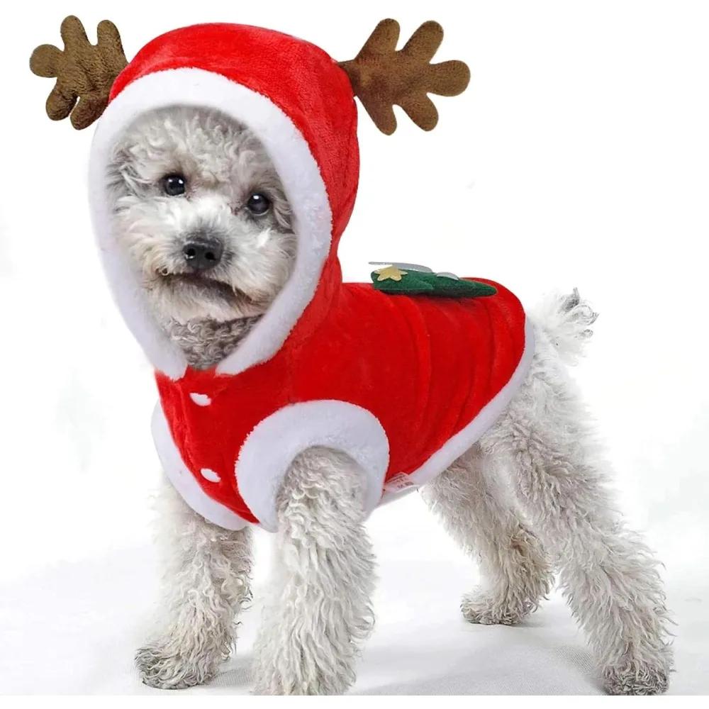 Pet Dog Clothes Autumn Keeps Warm In Winter Flannel Festive Clothes Dog Cat Deer Christmas Tree Clothes New Year Gifts Elk