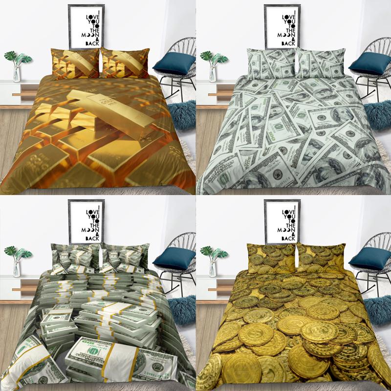 Money Dollar Coin Bullion Bed Linen Set Luxury Adult Children High End 3d Pressure Duvet Cover King Queen Twin Full Single D