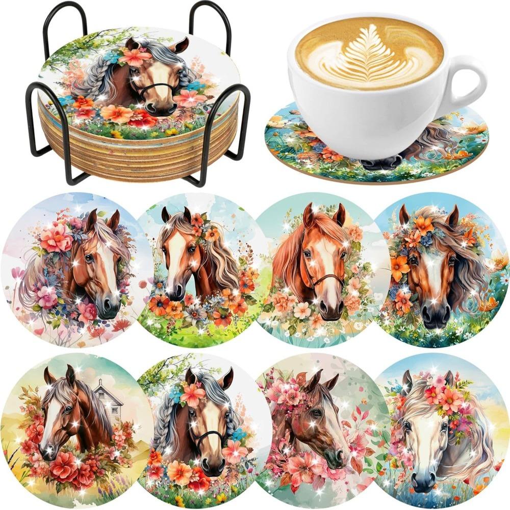 DIY Diamond Painting Point Diamond Coaster, Full Diamond Round Valentine's Day Thermal Insulation Mat, Diamond Painting Coaster