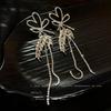 Silver Needle Diamond Love Earrings European and American Fashion Long Fringed Bow Earrings Retro Earrings Temperament Women