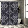 Luxury Damask Shower Curtain Black Grey Floral Print Fabric Waterproof Bathroom Decor 72 x 84 inches (183cm x 213cm)