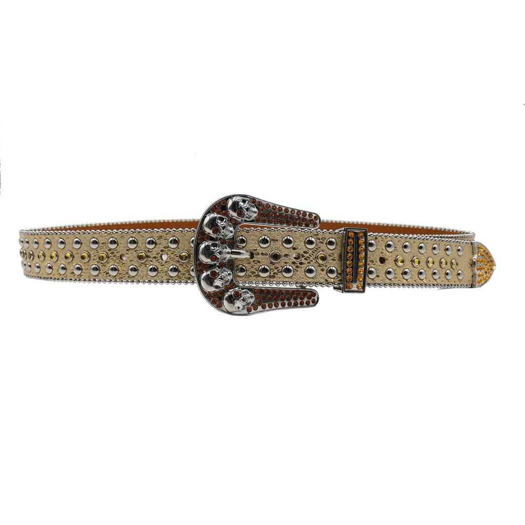Women's European & American Rhinestone Skull Snake Skin Leather Belt - Extended Denim Style