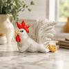 Shelf Decorations for Living Room White Rooster Statue with Enchanting Posture & Long Eyelashes, Creative Table Art Sculpture, Funny Resin Pastoral