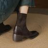 Krazing Po Microfiber Flock Winter Round Toe Size 33 Chelsea Boots Size 43 Zipper Thick High Heels Elastic Ankle Boots
