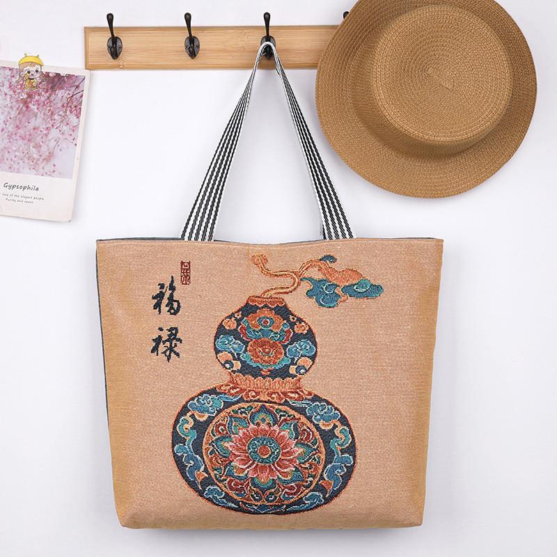 Elephant Hello Kitty Butterfly Embroidered Canvas Tote Bag With Seamed Stitching For Daily Use