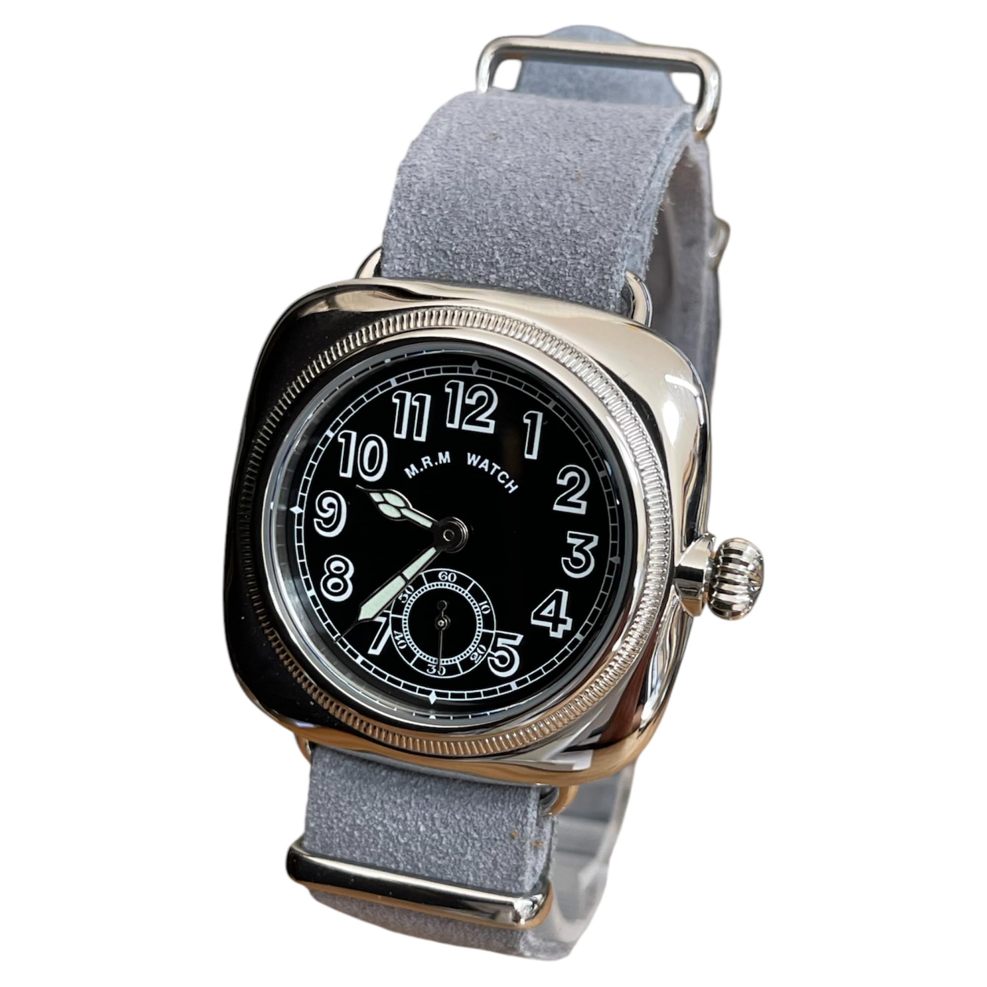 

Military watch Cushion watch Black dial Gray buckskin Nato strap [M.R.M.W.]