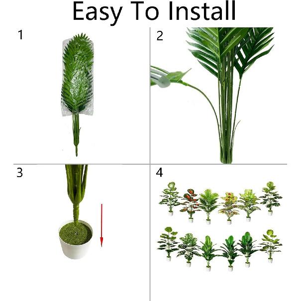 Artificial Plant in Pots Fake Plants Indoor Outdoor, Faux Potted Tree Tropical Palm Floor Plants for Home Office Living Room Bedroom Decor