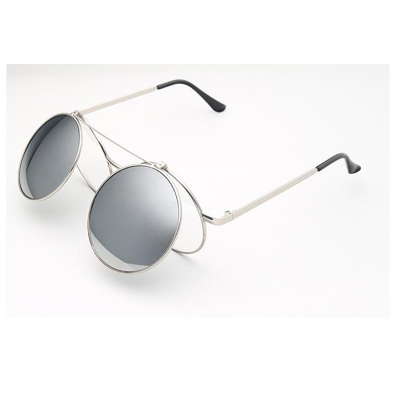 Year Retro Round Sunglasses Large Frame Prince Glasses Men'S And Women'S Metal Flip Sunglasses Double Layer Lenses