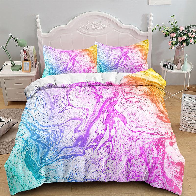 Colorful Marble Duvet Cover Abstract Geometric Bedding Set King Queen For Adults Kids Bedroom Decor Microfiber Comforter Cover