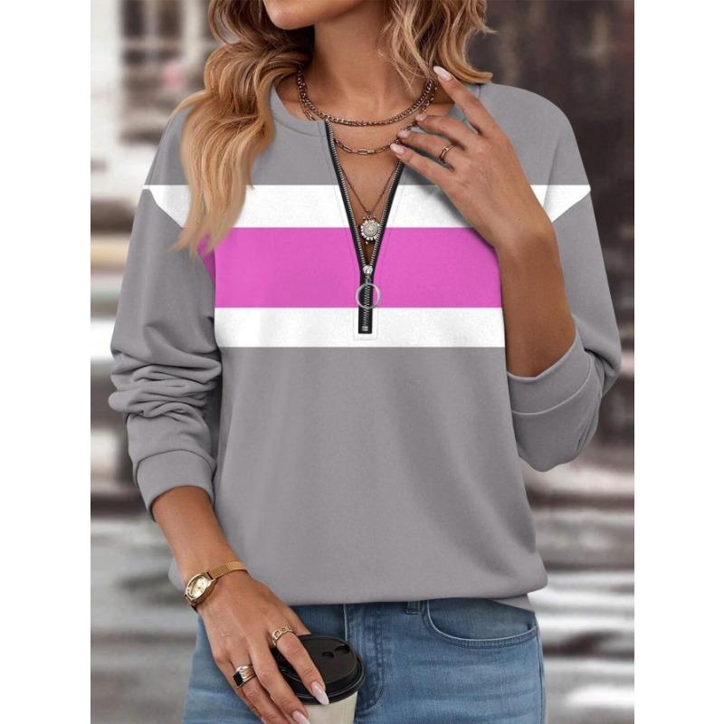 Women's Elegant Printed Zipper Long-sleeved Top, Stylish and Versatile for Autumn and Winter Casual and Office Wear, Machine Washable