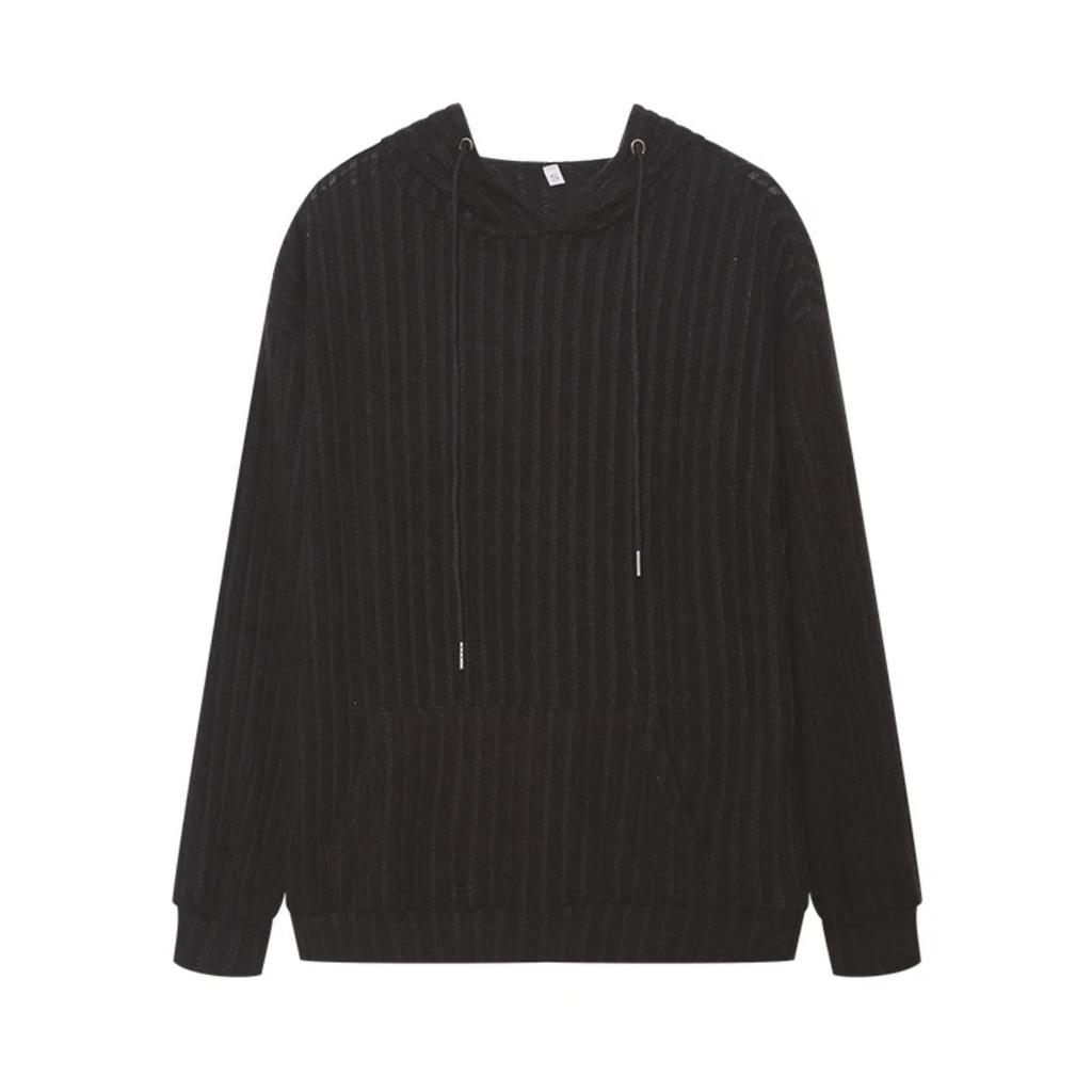 European and American Autumn Winter New Knitwear Hooded Pit Striped Kangaroo Pocket Long Sleeved Sweater