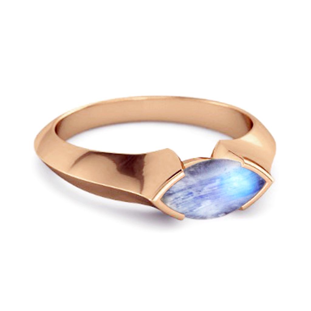 Moonstone Marquise Shape Solitaire Ring - 925 Sterling Silver Rose Gold Vermeil