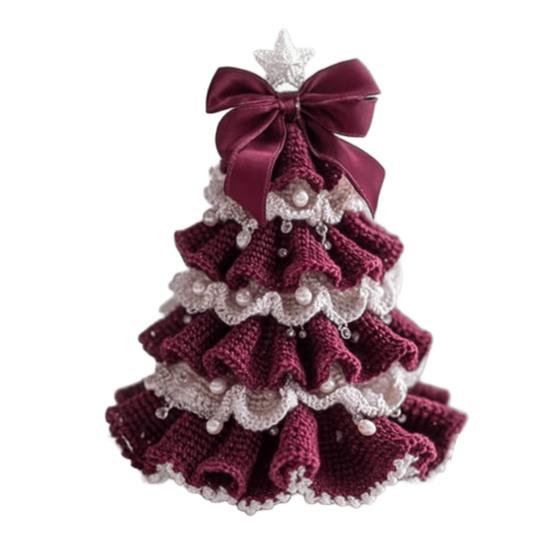 Handmade Crochet Christmas Tree DIY Xmas Tree Crochet Craft Starter Set with Bow And Faux Pearl for Beginners Knitting Holiday Decoration for