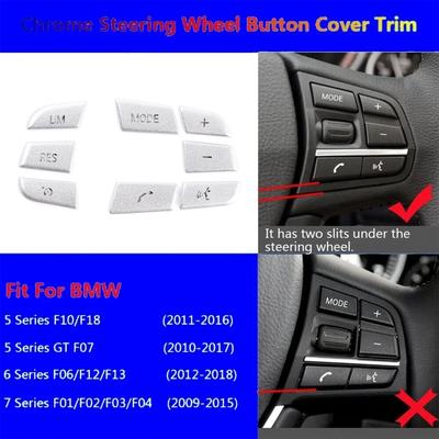 Autocollant de Garniture de Bouton de Volant de Voiture Argenté en Alliage d'Aluminium Pour BMW Série 5 6 7 GT F01 F02 F06 F07 F10 F12