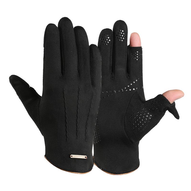 Warm Gloves for Men's Suede Plus Velvet Warm and Non Slip Fashion Cycling and Driving Sports Autumn and Winter Touch Screen Gloves
