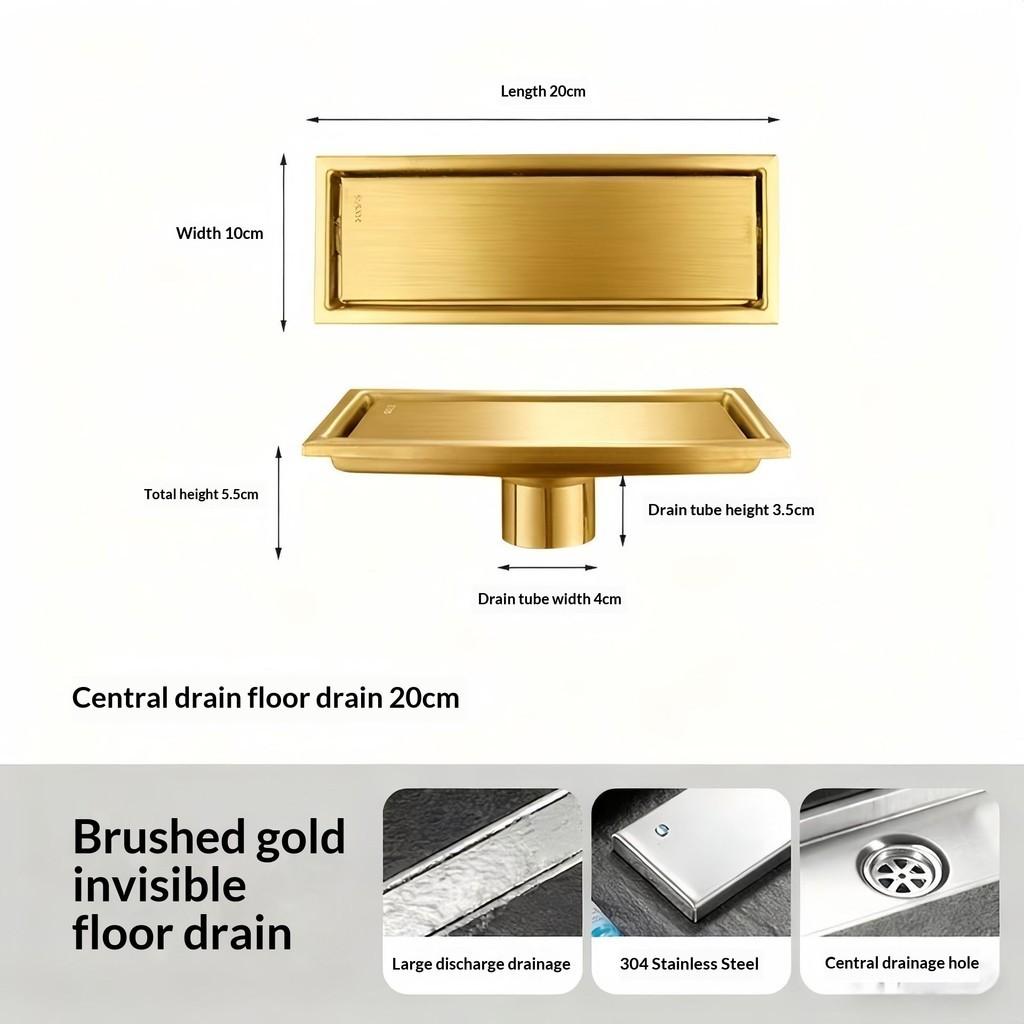 304 Stainless Steel Invisible Floor Drain Rectangular Shower Drain High Flow Hidden Grate Bathroom Drainage System