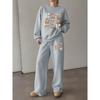 Women's Christmas Print Crewneck & Wide-Leg Pants Set, Soft Chic Long Sleeve Lounge & Athleisure 2-Piece Outfit for Fall Winter