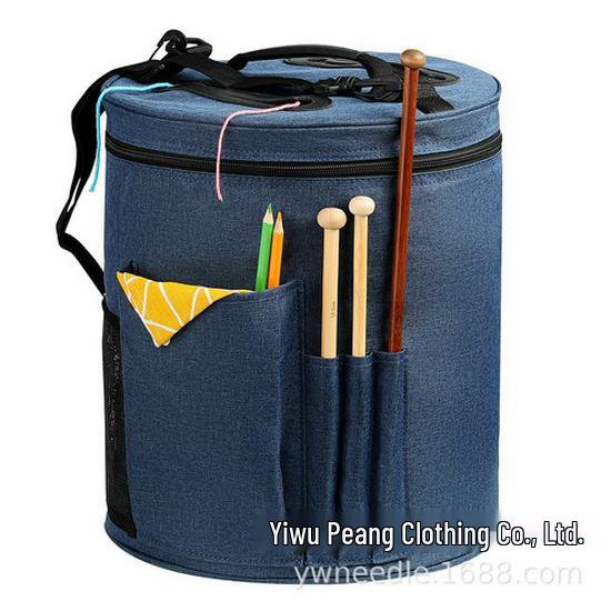 Solid Color Yarn Storage Bucket Bag for Knitting & Crochet - Round Wool Storage Bag