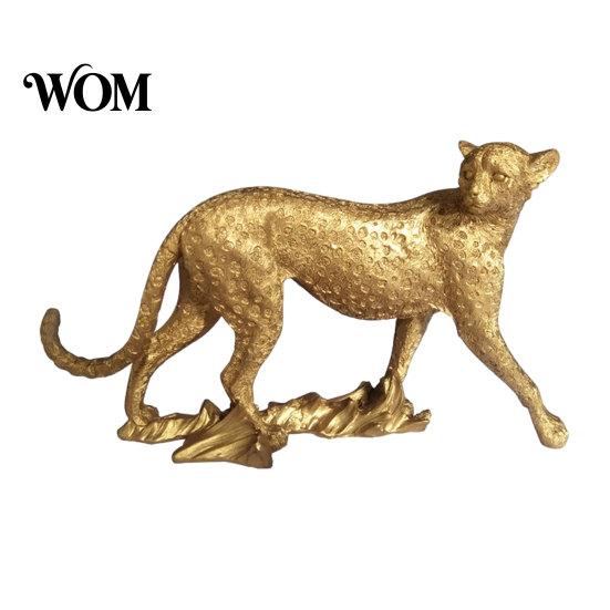 Accessoire de Bureau Moderne de Luxe Figurine Léopard Doré Modèle, Statue Vive, Posture Accroupie Courante, Ornement Décoration Bureau Bureau Résine