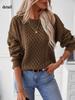 Women Chunky Cable Knit Oversized Pullover Sweater Crew Neck Long Sleeve Solid Color Casual Woven Tops Fall