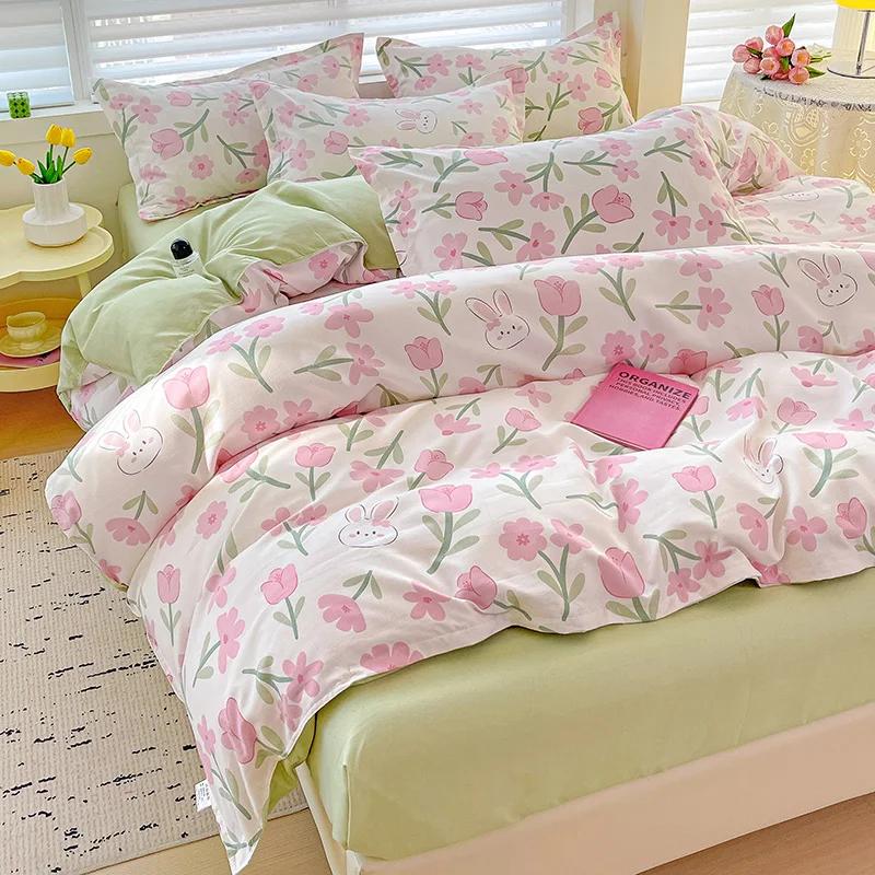 100% Cotton Bedding Set, Four Piece Sheet Set Comfort Set Girly Fresh Style Couple Bed Comforter Set