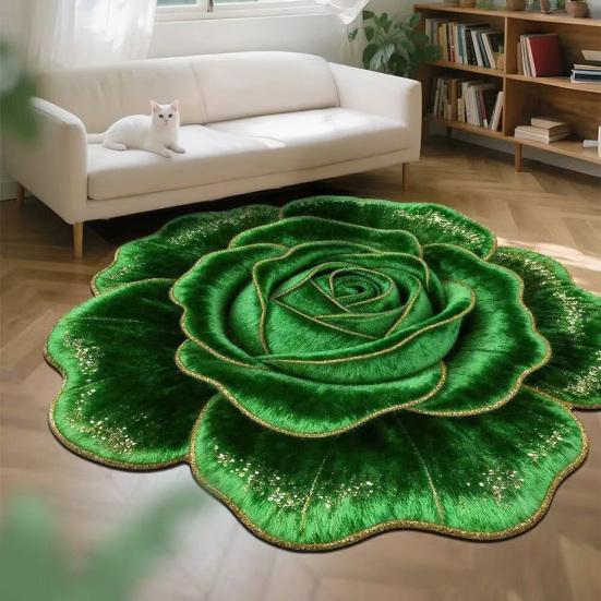 3D Flower Area Rug Absorbent Quick Dry Irregular Plush Floral Floor Mat Washable Non-slip Living Room Bedroom Bathroom Kitchen Decoration Carpet