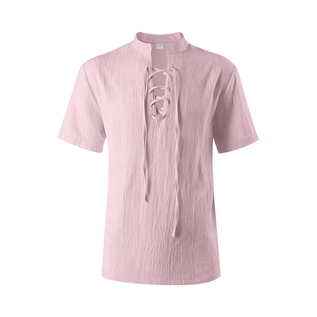 Men's Short Sleeve Cotton Linen Shirt for Casual Everyday Wear