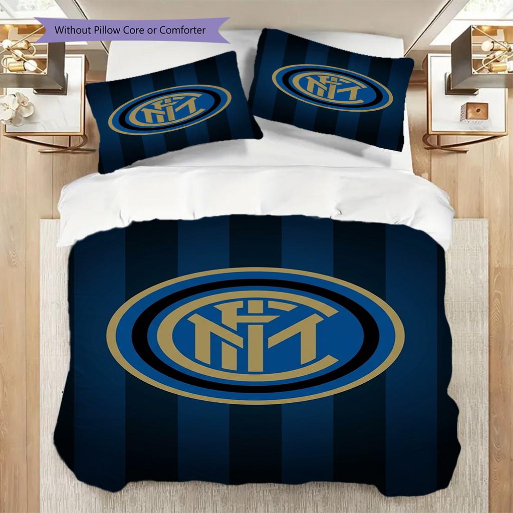Inter Milan Football Emblem Three-piece set (1 * duvet cover + 2 * pillowcase, without core) Bedding set Christmas birthday gift Soft and comfortable