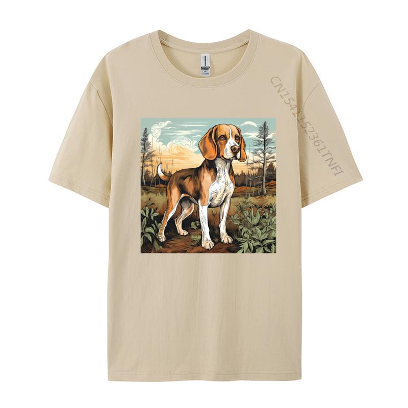 Dog Beagle Dog In Retro TShirt Dog Outdoor Casual Cotton Mens Tees Fashionable Fitted Tshirts For Autumn