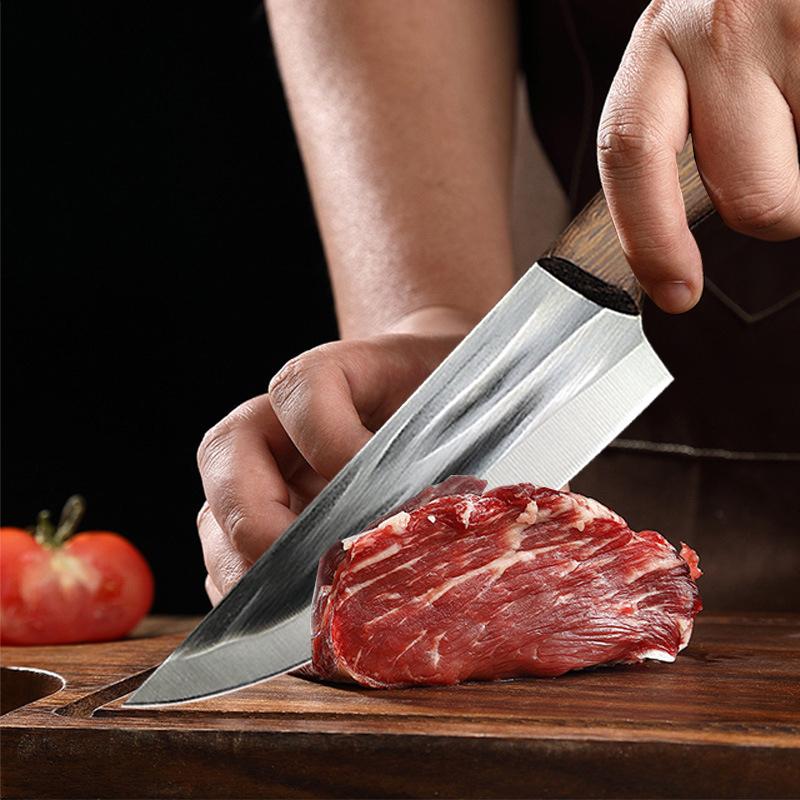 Forged Chef's Boning-Slicing Cleaver Professional Kitchen Knife for Meat Peeling Cutter Grill Knife with Sheath