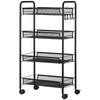 Rolling Cart with 4 Hanging Baskets, Serving Cart On Casters, Mobile, Removable Hooks, Steel, 45 X 26.5 X 84 Cm, Black