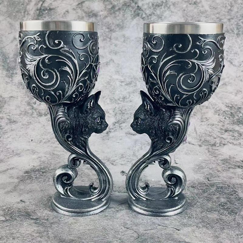 Calice da Vino in Acciaio Inossidabile Graal del Drago Scultura Tridimensionale Creativa 3D Coppa Medievale Retrò per Coppia Coppa da Vino Rosso in Resina