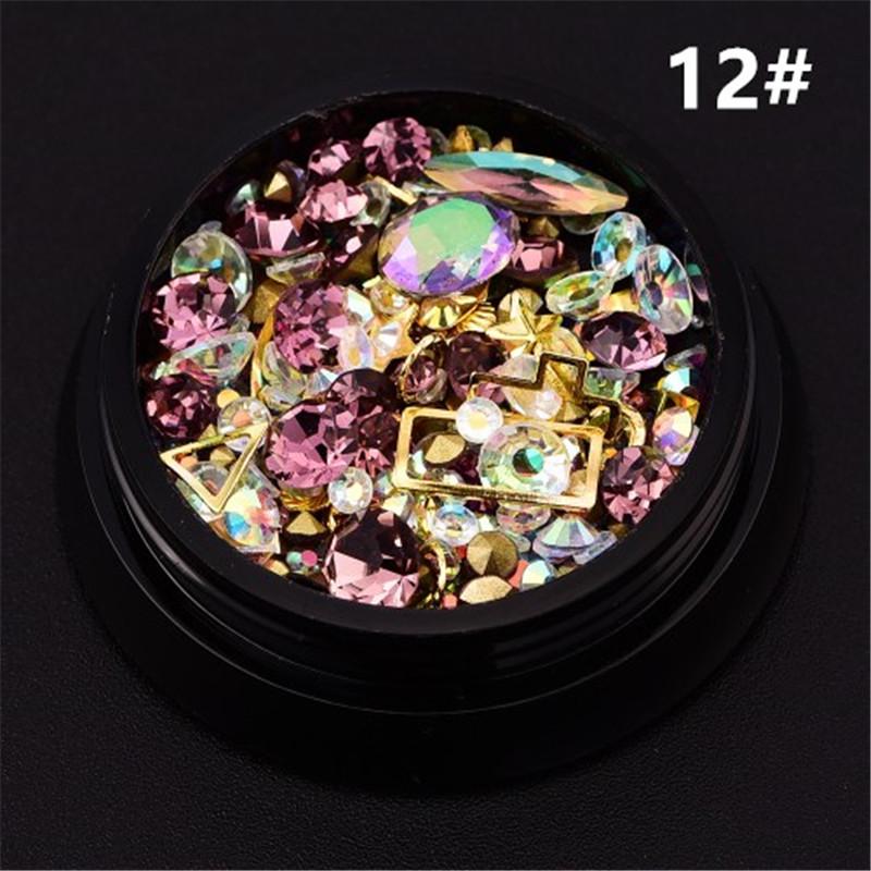 

Смешанные украшения для ногтей «сделай сам», красочные микробусины, круг из драгоценных камней, 3D блестящие кристаллы и стразы, инструмент для дизайна ногтей 12