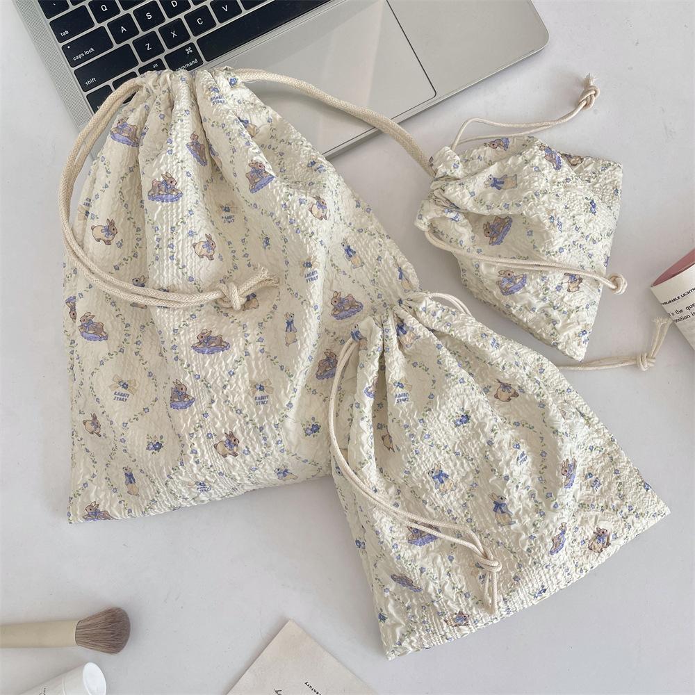 Cute Floral Women Makeup Bag Pouch Kawaii Portable Toiletries Cosmetics Storage Organizer Travel Cosmetic Bag Drawstring Case