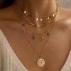 Unique Necklace Multilayered With Alloy Geometric Shapes And Eyecatching Turquoise Beads