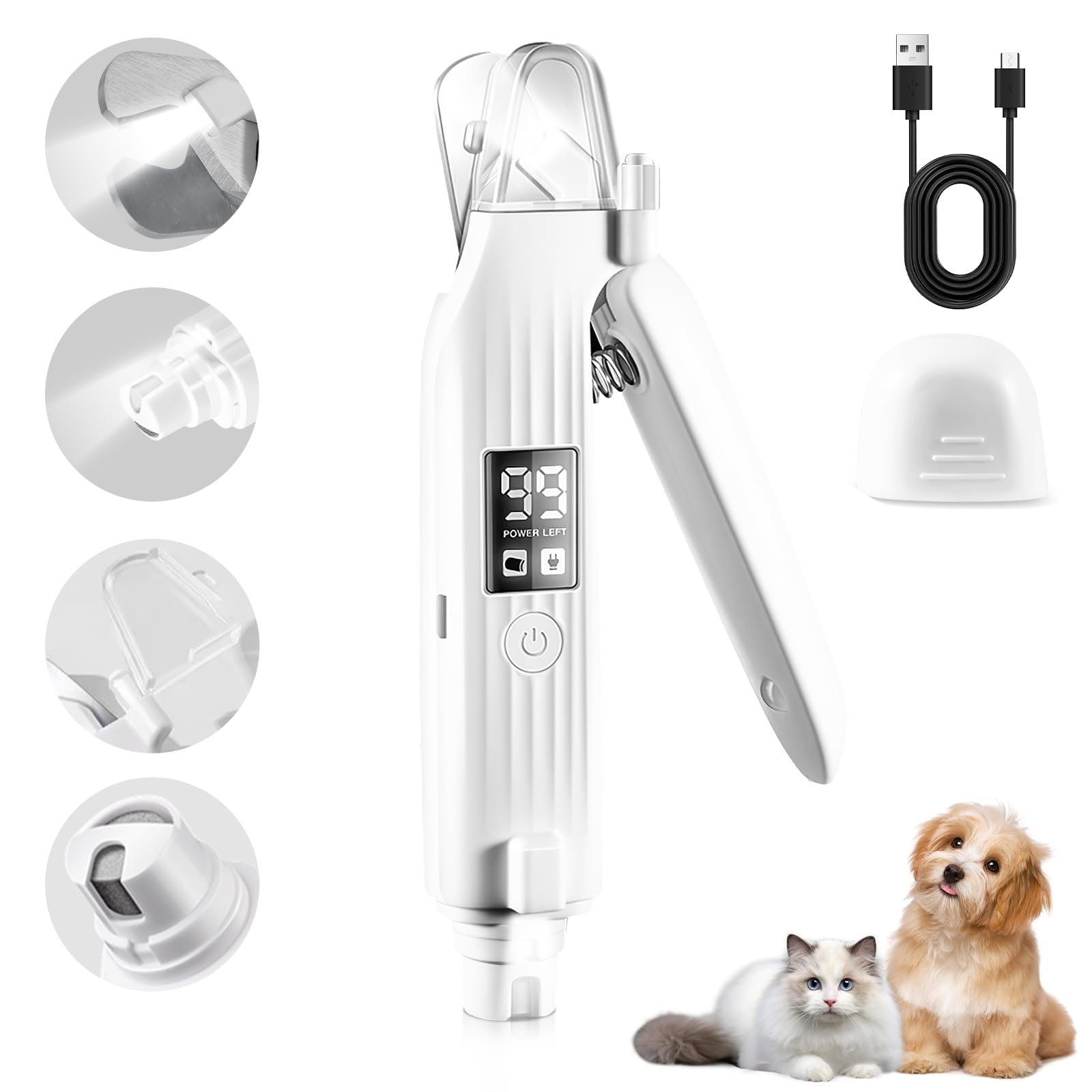 

SUPTMAX New Pet Nail Electric Nail Sharpener with LED Display and Light for Dogs and USB Easy Prevents and Safe and Electric Nail Easy Suitable for